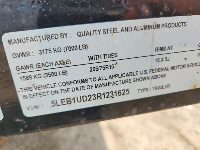 Продаж на аукціоні авто 2024 Quality Steel Trailers, vin: 5LEB1UD23R1231625, номер лоту: 62326986