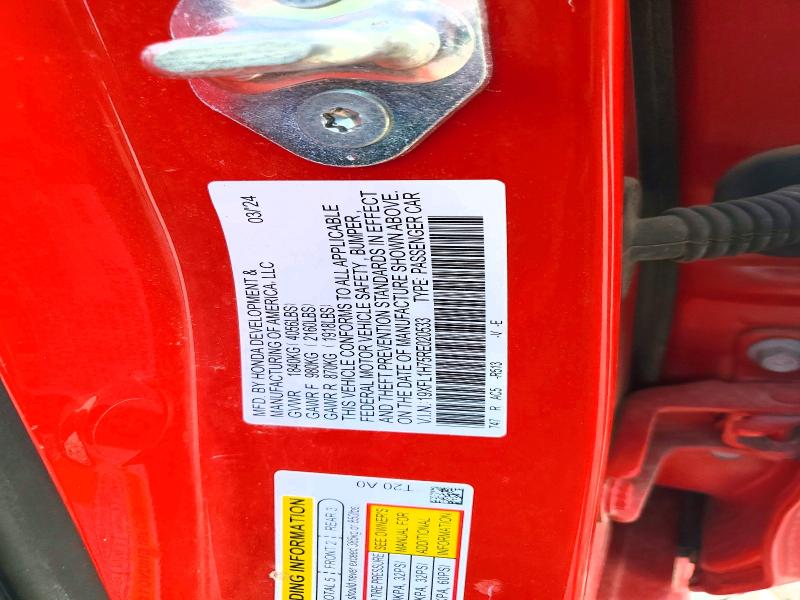 60608736 :رقم المزاد ، 19XFL1H75RE020533 vin ، 2024 Honda Civic مزاد بيع