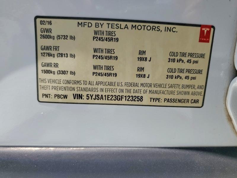 Продаж на аукціоні авто 2016 Tesla Model S, vin: 5YJSA1E23GF123258, номер лоту: 61361646
