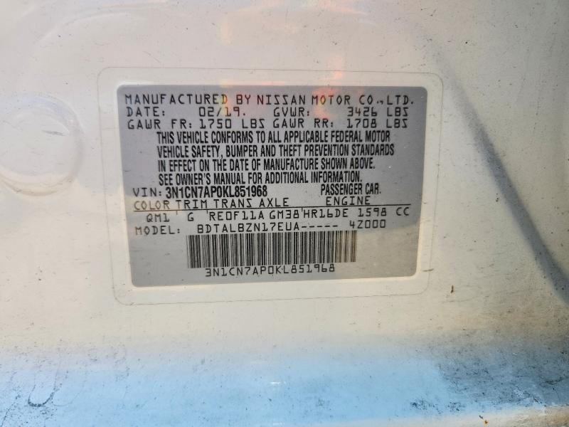 Продажа на аукционе авто 2019 Nissan Versa, vin: 3N1CN7AP0KL851968, номер лота: 60637356