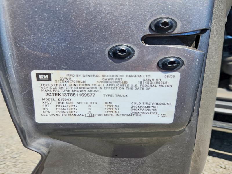 59909536 :رقم المزاد ، 2GTEK13T861169577 vin ، 2006 Gmc New Sierra مزاد بيع