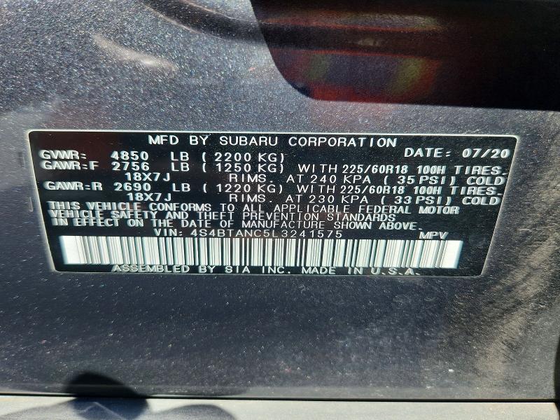 Aukcja sprzedaży 2020 Subaru Outback, vin: 4S4BTANC5L3241575, numer aukcji: 62524216