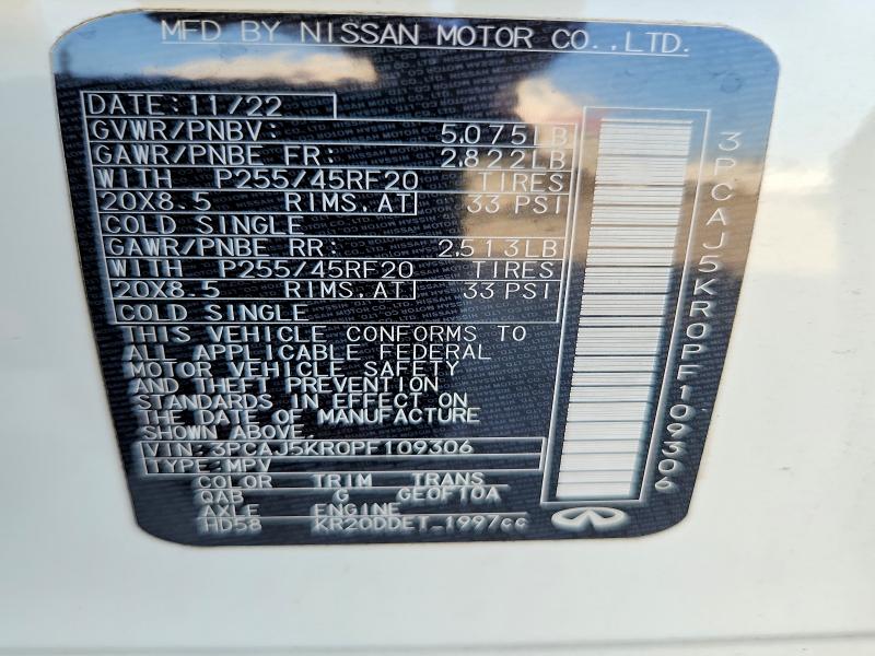 62642296 :رقم المزاد ، 3PCAJ5KR0PF109306 vin ، 2023 Infiniti Qx55 مزاد بيع