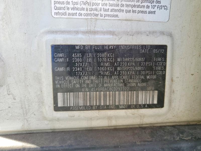 59745376 :رقم المزاد ، 4S4BRBAC8C3292322 vin ، 2012 Subaru Outback مزاد بيع