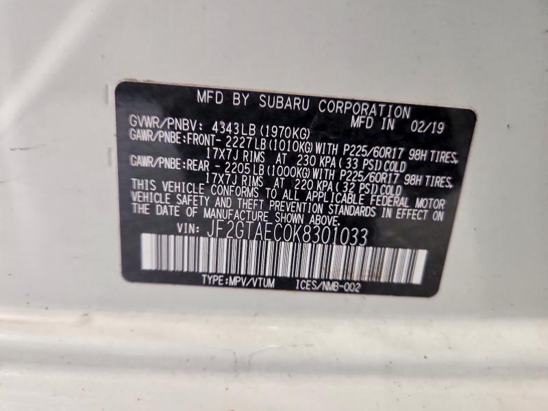 Продажа на аукционе авто 2019 Subaru Crosstrek, vin: JF2GTAEC0K8301033, номер лота: 62088316