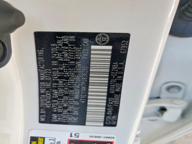 2023 Toyota Camry მანქანა იყიდება აუქციონზე, vin: 4T1C11AK7PU836290, აუქციონის ნომერი: 62479346