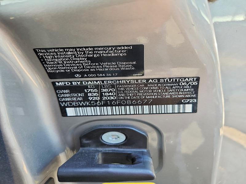 2006 Mercedes-benz Slk მანქანა იყიდება აუქციონზე, vin: WDBWK56F16F086677, აუქციონის ნომერი: 61901526