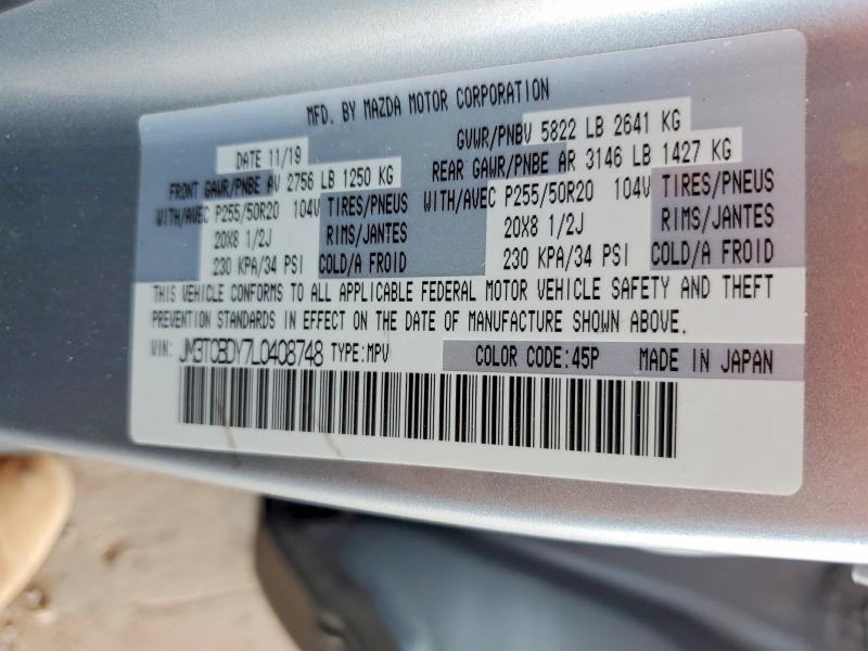 2020 Mazda Cx-9 მანქანა იყიდება აუქციონზე, vin: JM3TCBDY7L0408748, აუქციონის ნომერი: 61069716