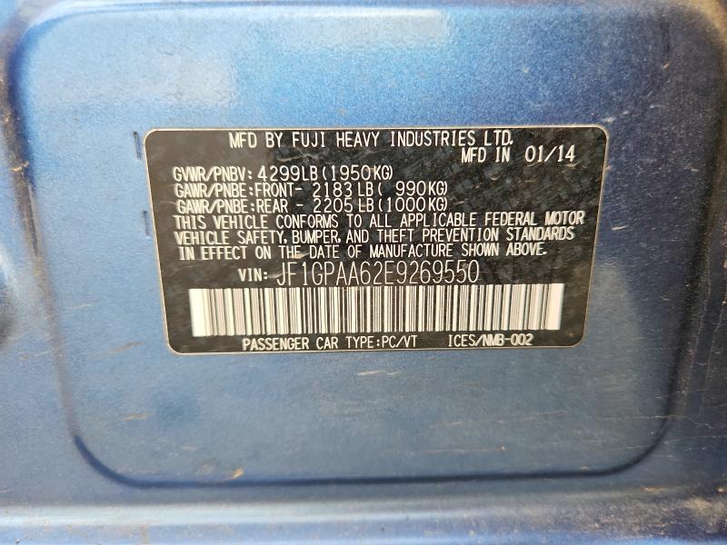 60629666 :رقم المزاد ، JF1GPAA62E9269550 vin ، 2014 Subaru Impreza مزاد بيع