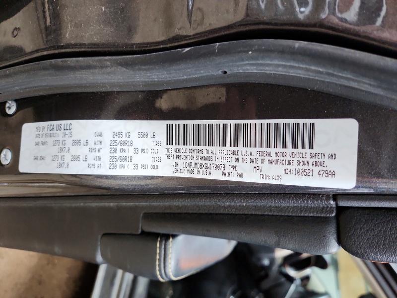 61038826 :رقم المزاد ، 1C4PJMDBXGW170078 vin ، 2016 Jeep Cherokee مزاد بيع