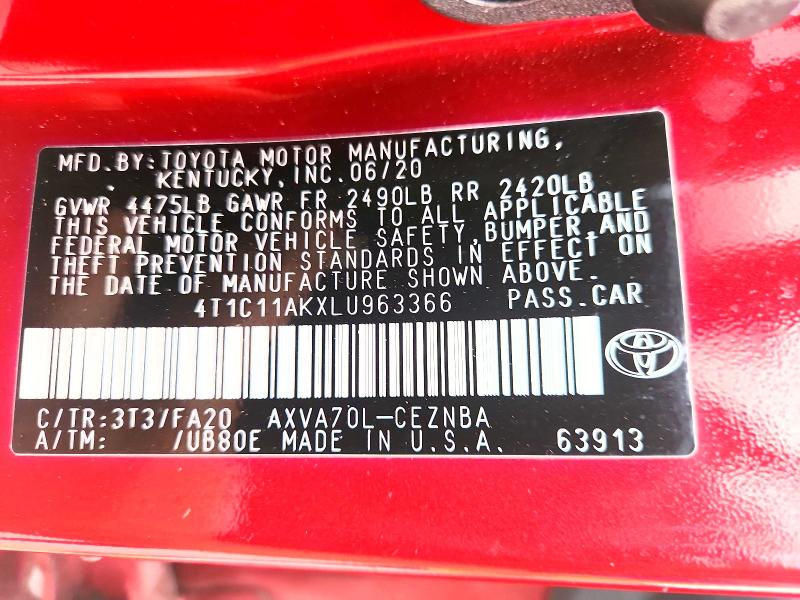 Продажа на аукционе авто 2020 Toyota Camry, vin: 4T1C11AKXLU963366, номер лота: 61397056