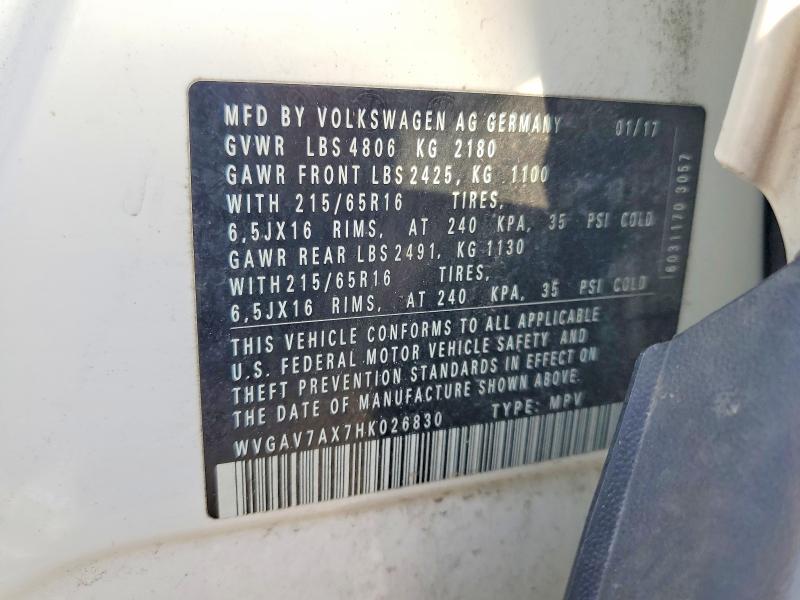 Продаж на аукціоні авто 2017 Volkswagen Tiguan, vin: WVGAV7AX7HK026830, номер лоту: 62756366