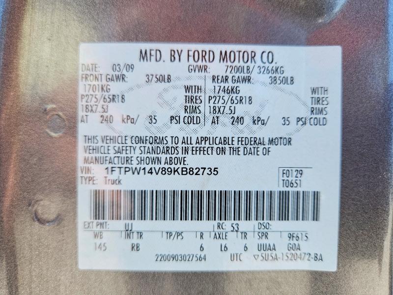 Продаж на аукціоні авто 2009 Ford F150, vin: 1FTPW14V89KB82735, номер лоту: 61366126