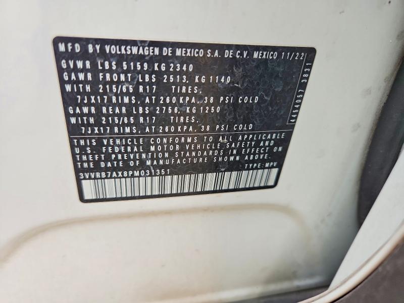 Aukcja sprzedaży 2023 Volkswagen Tiguan, vin: 3VVRB7AX8PM031351, numer aukcji: 62286696