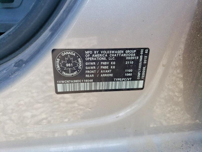 60839936 :رقم المزاد ، 1VWCN7A38DC116046 vin ، 2013 Volkswagen Passat مزاد بيع