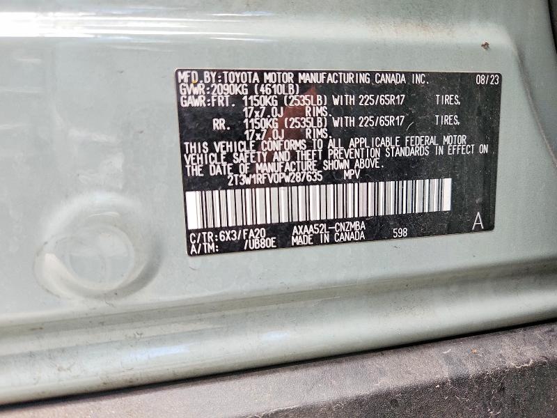 Продажа на аукционе авто 2023 Toyota Rav4, vin: 2T3W1RFV0PW287635, номер лота: 62993566