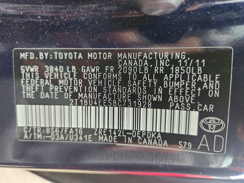 Продаж на аукціоні авто 2011 Toyota Corolla, vin: 2T1BU4EE5BC731928, номер лоту: 61808336
