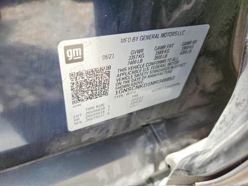 2021 Chevrolet Tahoe მანქანა იყიდება აუქციონზე, vin: 1GNSCNKD1MR349853, აუქციონის ნომერი: 60085256