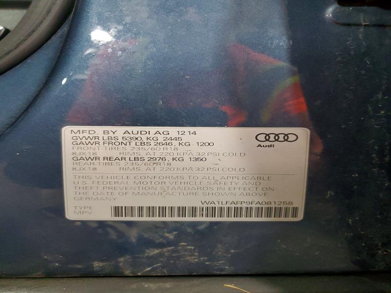 Продажа на аукционе авто 2015 Audi Q5, vin: WA1LFAFP9FA081258, номер лота: 61563176