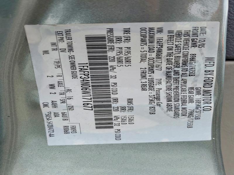 Aukcja sprzedaży 2006 Ford Focus, vin: 1FAFP34N06W171677, numer aukcji: 59291396