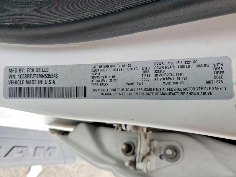 Продажа на аукционе авто 2021 Ram 1500, vin: 1C6SRFJT4MN535343, номер лота: 61750676