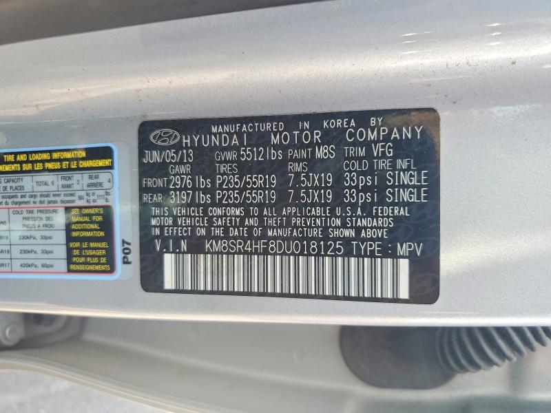 2013 Hyundai Santa Fe მანქანა იყიდება აუქციონზე, vin: KM8SR4HF8DU018125, აუქციონის ნომერი: 61129866