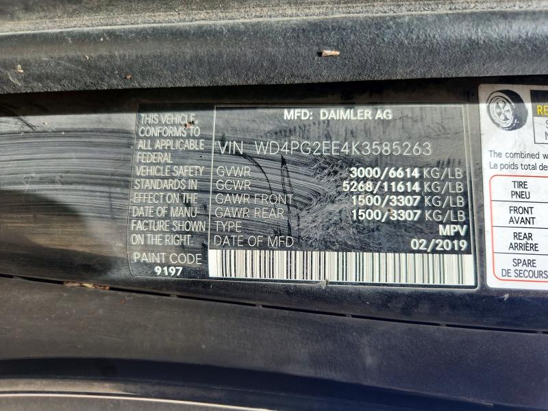 Aukcja sprzedaży 2019 Mercedes-benz Metris, vin: WD4PG2EE4K3585263, numer aukcji: 59849166