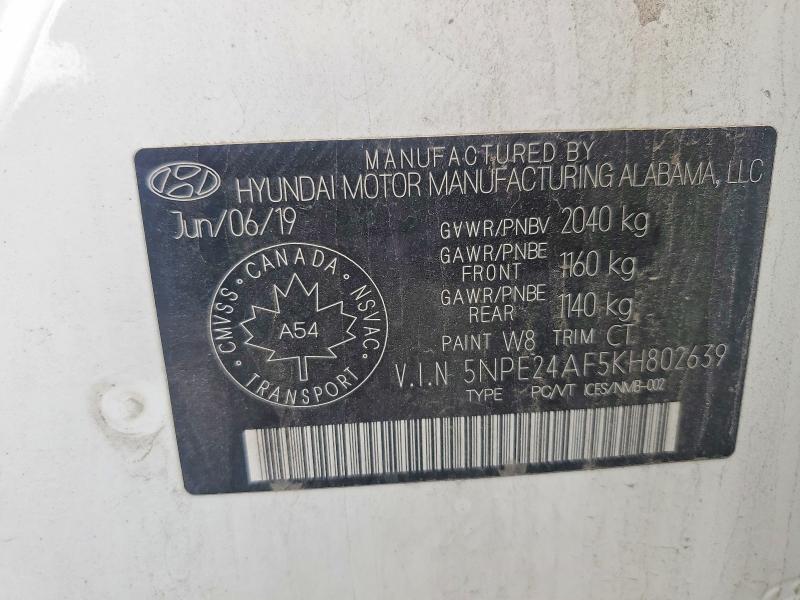 Продажа на аукционе авто 2019 Hyundai Sonata, vin: 5NPE24AF5KH802639, номер лота: 62418276
