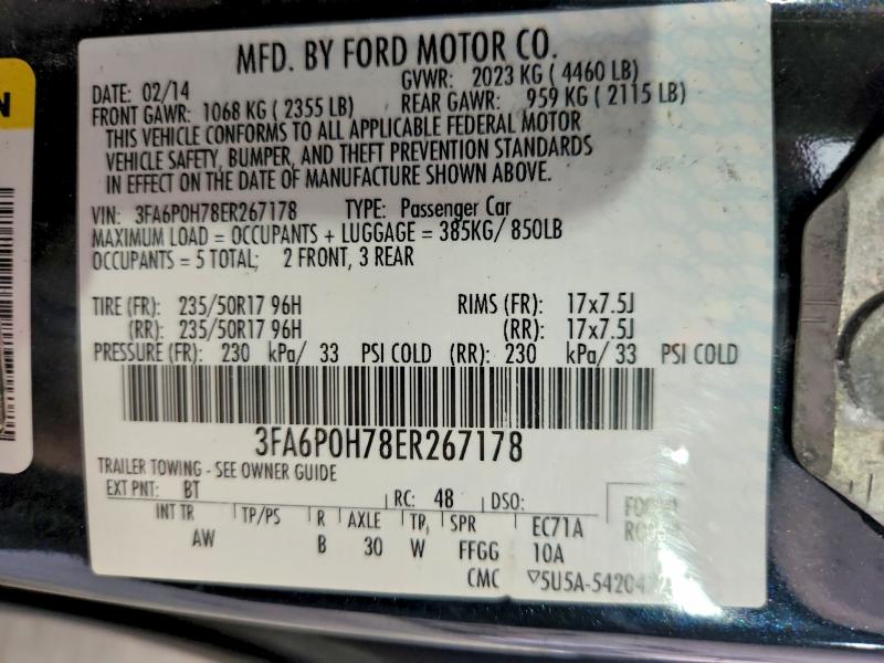 60191696 :رقم المزاد ، 3FA6P0H78ER267178 vin ، 2014 Ford Fusion مزاد بيع