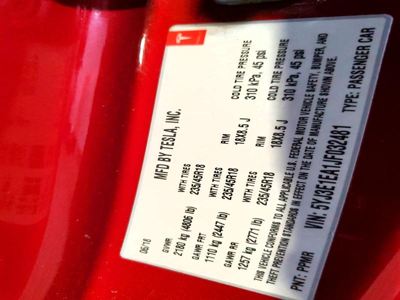 Aukcja sprzedaży 2018 Tesla Model 3, vin: 5YJ3E1EA1JF032481, numer aukcji: 85792305