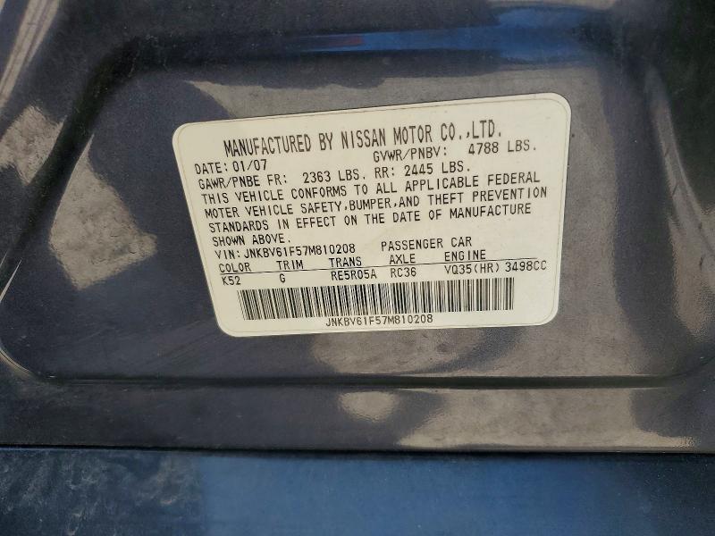 Aukcja sprzedaży 2007 Infiniti G35, vin: JNKBV61F57M810208, numer aukcji: 62267566
