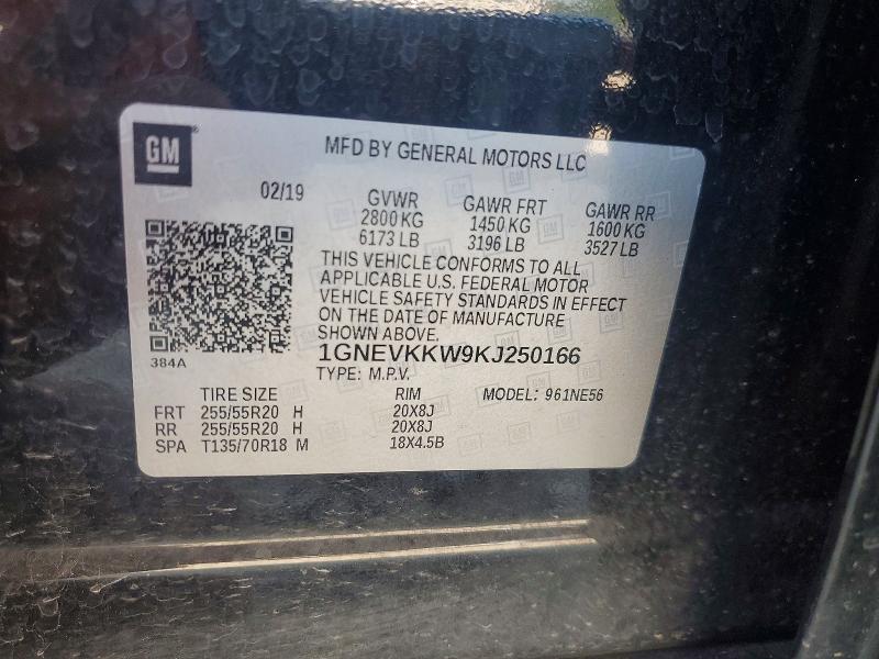 Aukcja sprzedaży 2019 Chevrolet Traverse, vin: 1GNEVKKW9KJ250166, numer aukcji: 60609366
