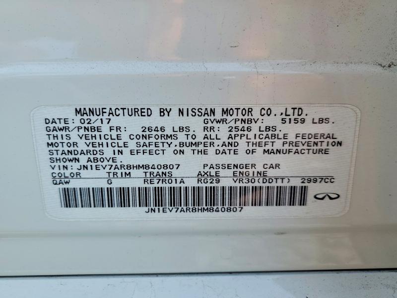 Aukcja sprzedaży 2017 Infiniti Q50, vin: JN1EV7AR8HM840807, numer aukcji: 59384446