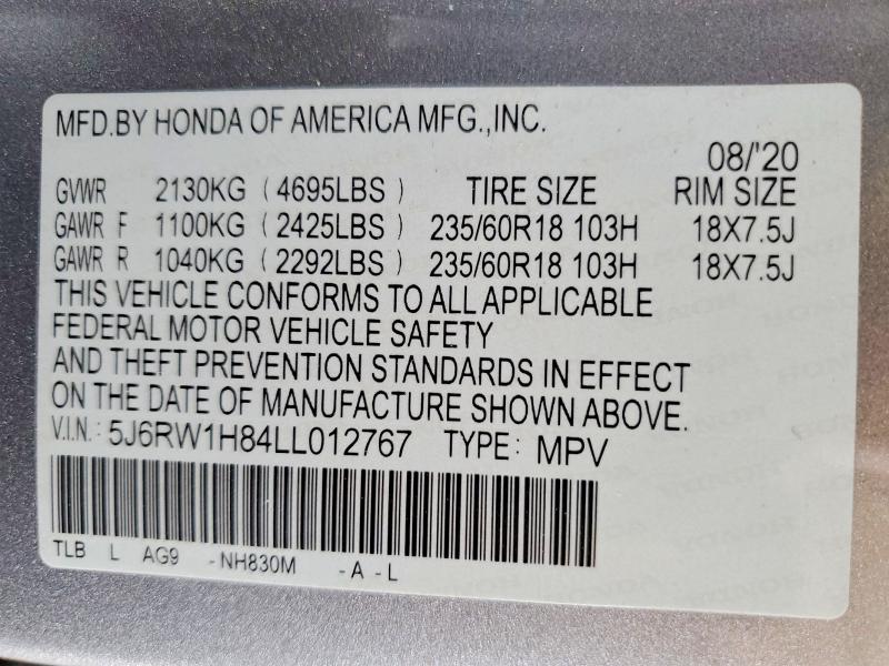 Продаж на аукціоні авто 2020 Honda Cr-v, vin: 5J6RW1H84LL012767, номер лоту: 60062496