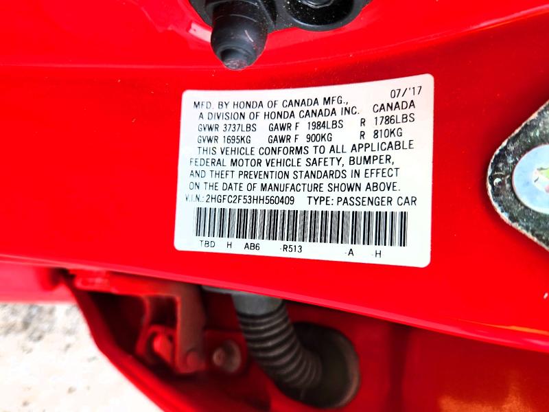 60411076 :رقم المزاد ، 2HGFC2F53HH560409 vin ، 2017 Honda Civic مزاد بيع