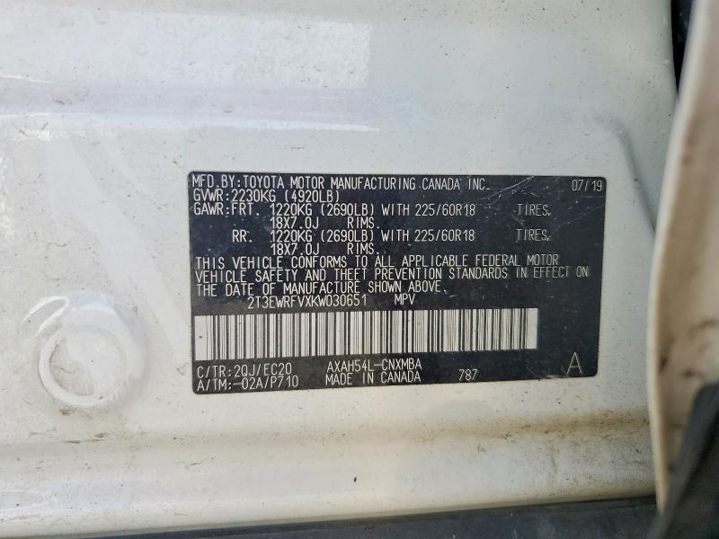 61712736 :رقم المزاد ، 2T3EWRFVXKW030651 vin ، 2019 Toyota Rav4 مزاد بيع