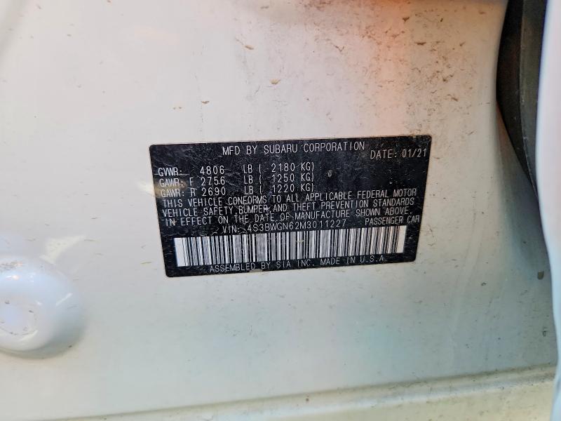 2021 Subaru Legacy მანქანა იყიდება აუქციონზე, vin: 4S3BWGN62M3011227, აუქციონის ნომერი: 61405426
