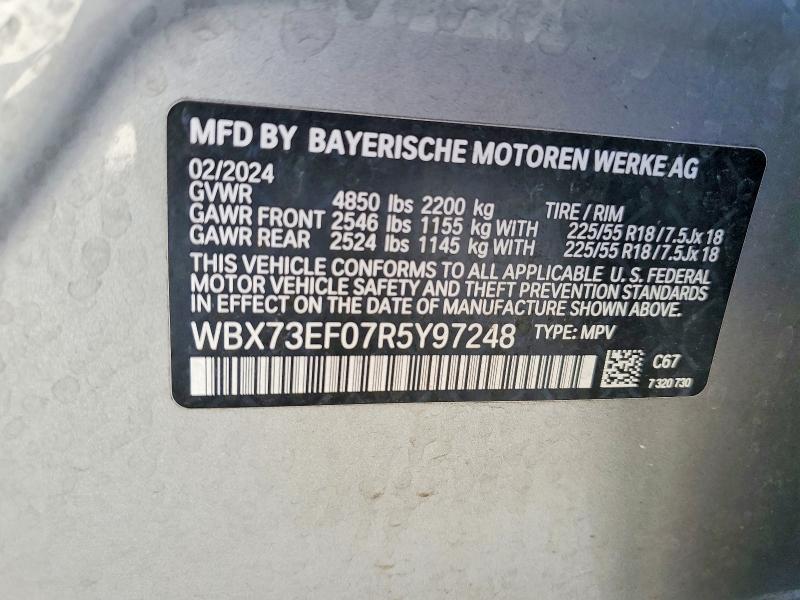 60041386 :رقم المزاد ، WBX73EF07R5Y97248 vin ، 2024 Bmw X1 مزاد بيع