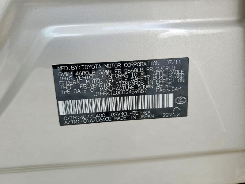 62583656 :رقم المزاد ، JTHBK1EG0B2459887 vin ، 2011 Lexus Es مزاد بيع