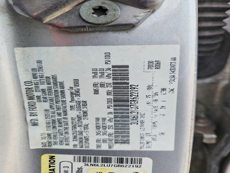 62022256 :رقم المزاد ، 3LN6L2LU7GR622192 vin ، 2016 Lincoln Mkz مزاد بيع