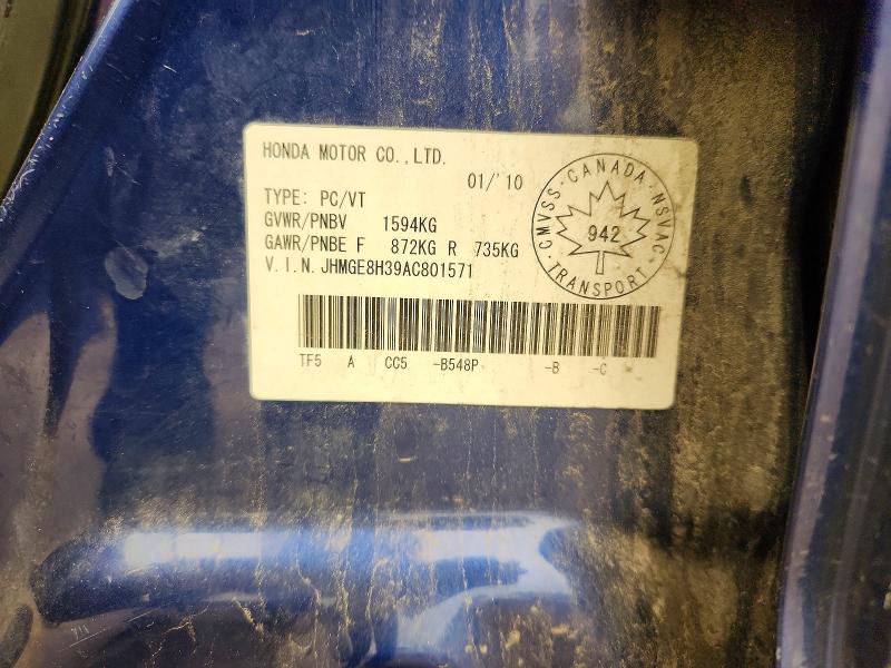 Aukcja sprzedaży 2010 Honda Fit, vin: JHMGE8H39AC801571, numer aukcji: 60804286