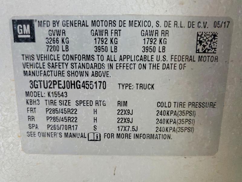 Продаж на аукціоні авто 2017 Gmc Sierra, vin: 3GTU2PEJ0HG455170, номер лоту: 61895706