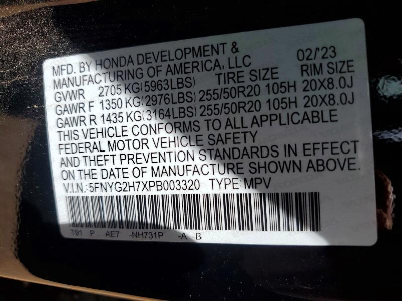 Продажа на аукционе авто 2023 Honda Pilot, vin: 5FNYG2H7XPB003320, номер лота: 61360796