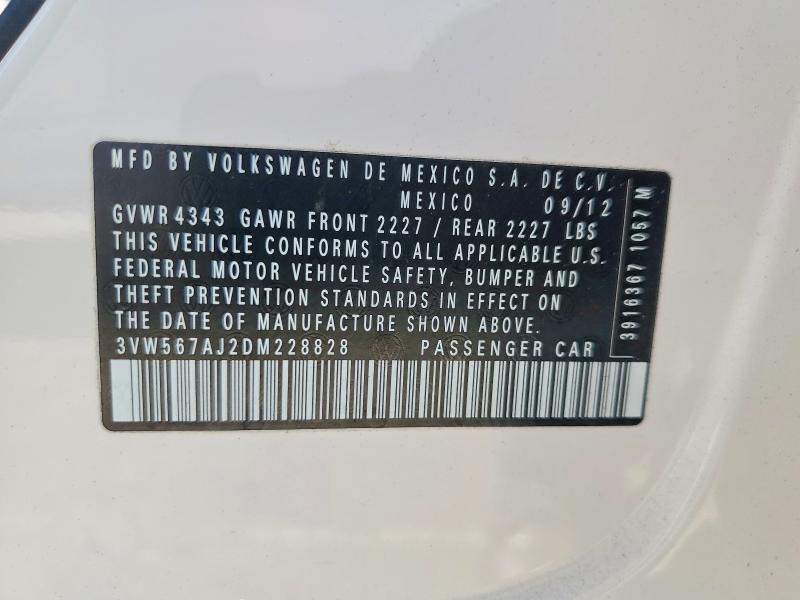 59881816 :رقم المزاد ، 3VW567AJ2DM228828 vin ، 2013 Volkswagen Jetta مزاد بيع