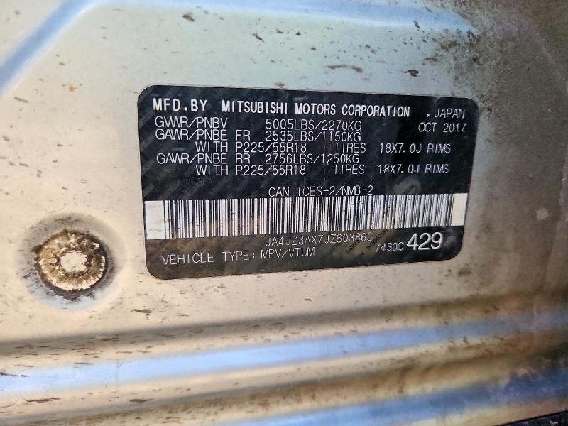 2018 Mitsubishi Outlander მანქანა იყიდება აუქციონზე, vin: JA4JZ3AX7JZ603865, აუქციონის ნომერი: 62284916