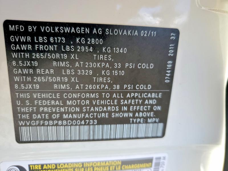 Aukcja sprzedaży 2011 Volkswagen Touareg, vin: WVGFF9BP8BD004733, numer aukcji: 60517936