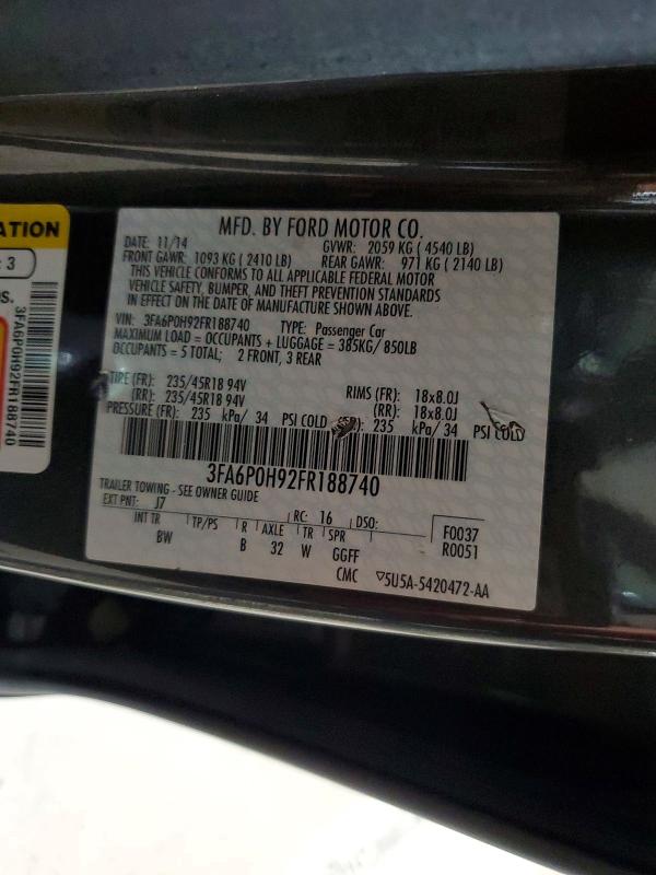 85990555 :رقم المزاد ، 3FA6P0H92FR188740 vin ، 2015 Ford Fusion مزاد بيع