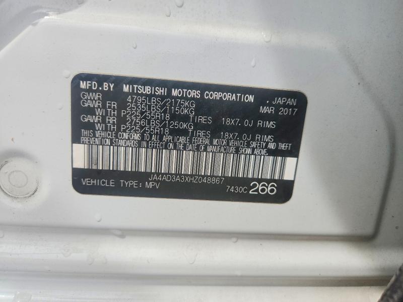 2017 Mitsubishi Outlander მანქანა იყიდება აუქციონზე, vin: JA4AD3A3XHZ048867, აუქციონის ნომერი: 60113656