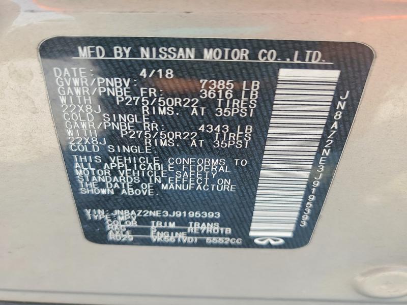 63232936 :رقم المزاد ، JN8AZ2NE3J9195393 vin ، 2018 Infiniti Qx80 مزاد بيع