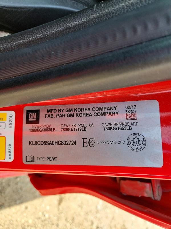 60937436 :رقم المزاد ، KL8CD6SA0HC802724 vin ، 2017 Chevrolet Spark مزاد بيع